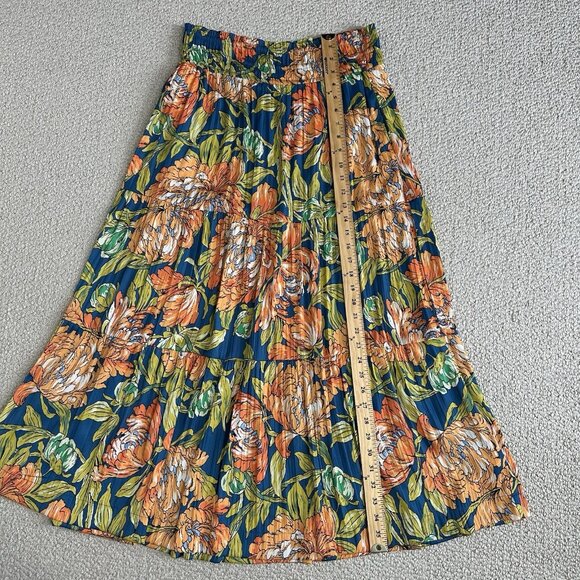 Anthropologie Somerset Maxi Skirt Size M Floral Blue Orange Tiered - Picture 7 of 11